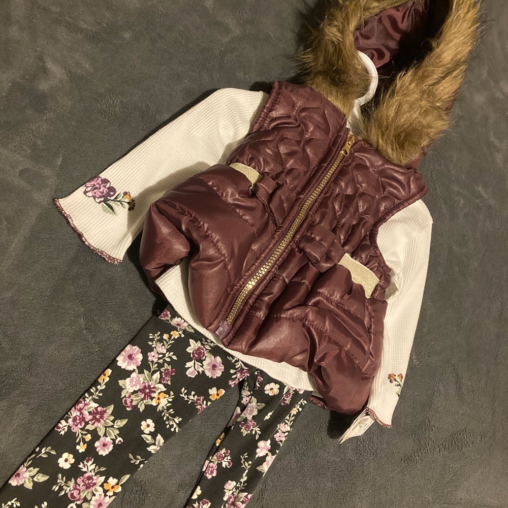 Kids Floral Jacket with Faux Fur Hood